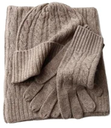 Dreiteiliges Damen-Set: Strickmütze aus Kaschmir, Schal, Handschuhe – WintermützDreiteiliges Damen-Set: Strickmütze aus Kaschmir, Schal, Handschuhe – Wintermütze, dick und weich, gestrickt.