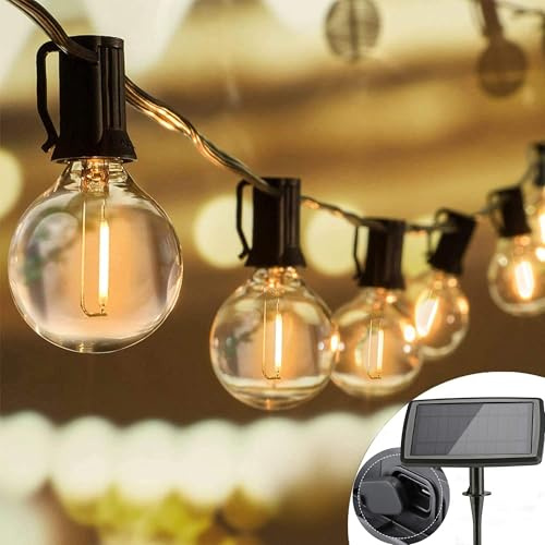 Joomer Solar Lichterkette Outdoor 15.6M mit 25+2 Pcs G40 LED Warmweiß | Solar Lichterkette Aussen 4 Modi Wetterfeste Party Lichterkette Glühbirnen Außen für Garten Patio Terrasse Hochzeiten