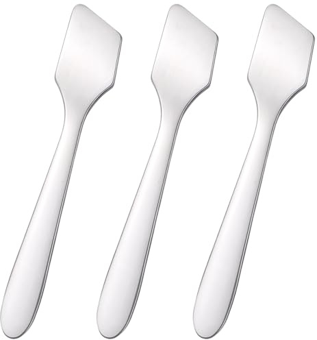 3 Pcs Metal Makeup Spatula, Mini Cosmetic Spatula, Reusable Skincare Spatulas, Cream Spatulas, Face Massage Beauty Tools for Mixing and Sampling Plant Masks, Skin Care Creams, Eye Cream(Silver)