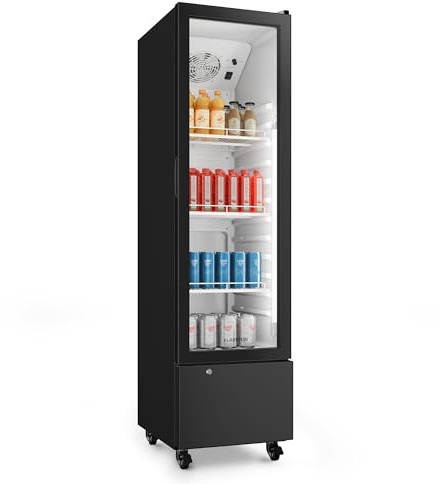 KLARSTEIN GrandCooler Commercial Drinks Fridge 180 L – Beverage Cooler with LED Light (White/Blue), Adjustable Temperature 0–10 °C, 3 Shelves