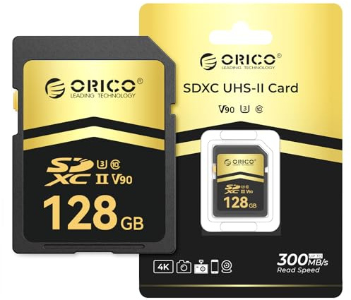 ORICO SD90 128GB SD Karte, UHS-II, C10, U3, V90, 8K UHD, Bis zu 300 MB/s | SDXC Speicherkarte für Professionelle Fotografen & Professionelle Videokameras