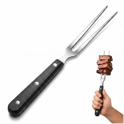 Merzio 27cm Meat Carving Fork, Two Prong Stainless Steel Carving Fork, Heat Resistant Long Handle, Heavy Duty Meat Fork for BBQ Turkey and Roast Dinner Slicing Serving Kitchen and Grill