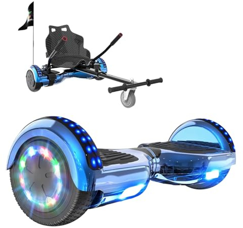RCB Hoverboards mit Sitz Hoverkart komplett für Kinder, Skateboard mit Set, Hoverboards mit LED Lichtern und Bluetooth, Geschenk für Kinder