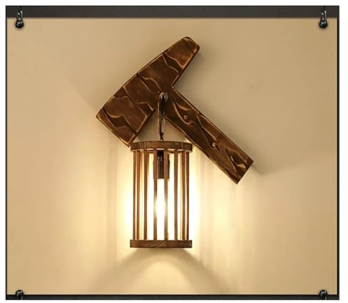 MMRTDJDR Wall lamp, Country Retro Industrial Wood Light Bar Restaurant Aisle Corridor Wall Lamp Bedside Solid Wooden Art Sconce(Axe Style no)