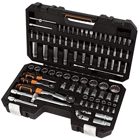 MALETTE D'OUTILLAGE AVEC 2 CLES A CLIQUET + DOUILLES PRO VANADIUM 94 P GARANTI A VIE MAGNUSSON 12 pans