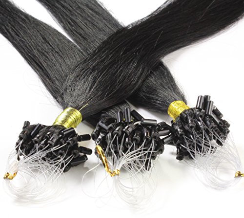 hair2heart Microring Extensions Echthaar glatt - 25 Strähnen 1g 50cm 2/0 schwarz