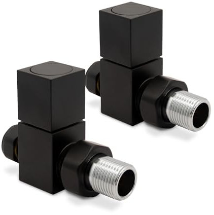 Straight Black Square (Cubic) Valves for Radiators & Towel Rails