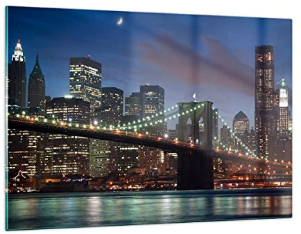 Decoracion Salon Brooklyn puente noche nueva york ciudad Vidrios decorativos 120x80cm Cuadro Sobre Vidrio Moderno Cuadros Pared Impresiones Impresión en Cristal Wall Art Prints Grande GAA120x80-0512
