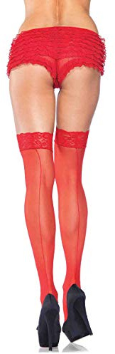 LegAvenue-womens Plus Size Sheer Lace Top Backseam Stockings Hosiery, Red, 1X US