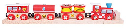 Bigjigs Rail Fire and Rescue Train - Fire Train Toy, Bigjigs Train Accessories Compatible with Most Wooden Train Sets, Quality Wooden Train Accessories