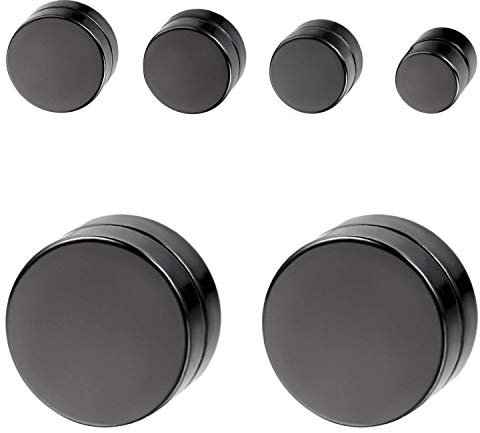Aroncent 8pcs Black Circle Magnetic Clip On Non Piercing Stud Earrings for Men Women 6-12 MM