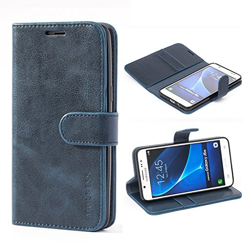 Mulbess Handy-Hülle für Samsung Galaxy J5 / J5 Duos 2016 Schutzhülle, Magnet Handyhülle Leder, Flip Wallet Cover, Kartensteckplatz, Vintage Dunkel Blau