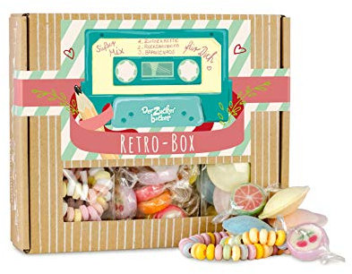 Retro Box, toller Süßigkeiten-Mix aus Deiner Kindheit, 94 Gramm Naschfreude in einer hochwertigen Box, Kindheitszauber und Retroklassiker vereint