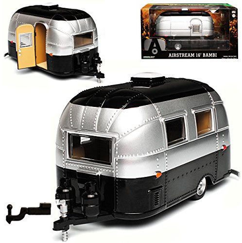 Greenlight Anhänger Wohnwagen Bambi 2016 16 Airstream Silber mit Schwarz 1/24 Modell Auto