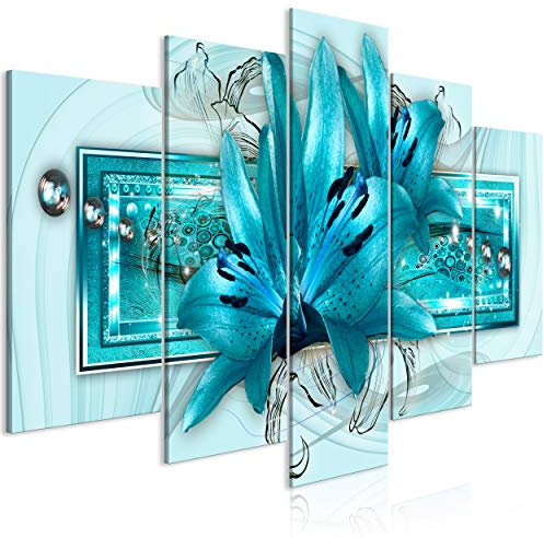 decomonkey Bilder Blumen Lilien 200x100 cm 5 Teilig Leinwandbilder Bild auf Leinwand Wandbild Kunstdruck Wanddeko Wand Wohnzimmer Wanddekoration Deko Abstrakt
