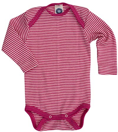 Cosilana - Body a maniche lunghe, 70% lana, 30% seta, Rosa scanalato.