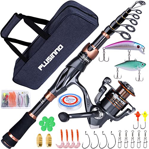 PLUSINNO Angelrute und Rolle Combos, Bronze Warrior Toray 24 Tonnen Carbon Matrix Teleskop Angelrute Pole, 12 +1 geschirmte Lager Edelstahl BB Spinnrolle Reise Süßwasser Angelausrüstung