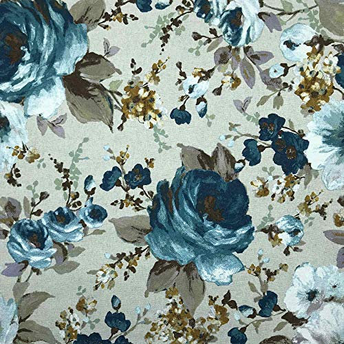 Kt KILOtela - Tela de loneta Estampada - Half Panamá 100% algodón - Retal de 100 cm Largo x 280 cm Ancho | Pintura de Flores - Azul ─ 1 Metro