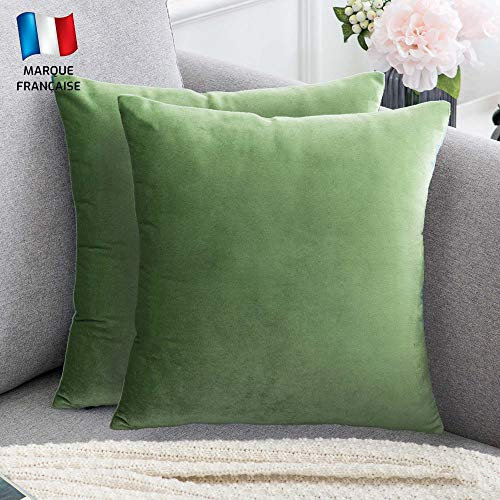 Douceur De Plumes 2er Set Grün Samt 50x50 cm Dekorativer Kissenbezug, Weicher Moderner Rechteckiger Kissenbezug, Skandinavisches Wohnzimmer Dekor Sofa Schlafzimmer Bettboden (2 Grün)