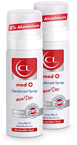 CL med + Deodorant Spray für sensible Haut - 2er Pack 50 ml Deo Spray ph hautneutral ohne Aluminium & Zink bietet aktiven Schutz & sanfte Pflege - Deo Herren & Damen - Deodorant Männer & Frauen