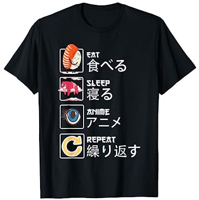 Manga Kawaii Anime Graphic - Eat Sleep Anime Repeat - Anime Maglietta