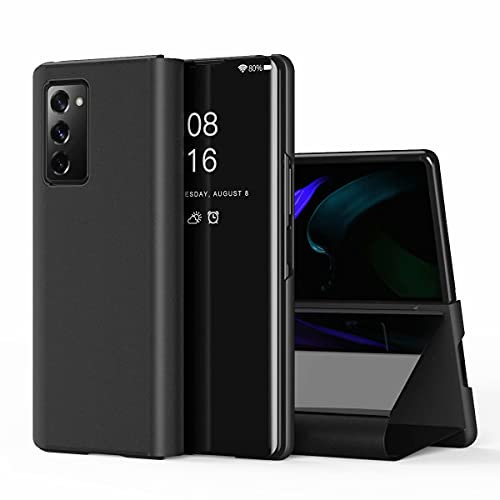 YukeTop Custodia per Samsung Galaxy Z Fold 2, Case Clear View Standing Cover Makeup Mirror Flip, Mirror Plating Full Body 360°Smart Cover Protection (Nero)