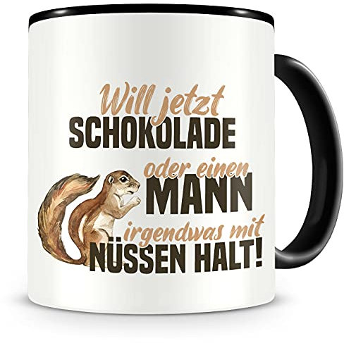 Samunshi® Eichhörnchen Tasse mit Spruch Will Schokolade oder Mann Geschenk für Eichhörnchen Fans Kaffeetasse Lustige Tassen zum Geburtstag 300ml