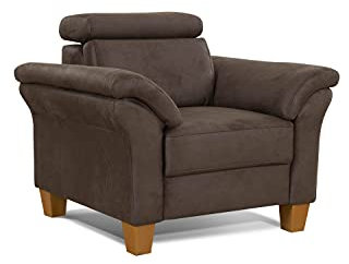 Cavadore Sessel Ammerland / Polstersessel im Landhausstil mit Federkern + verstellbarer Kopfstütze / 101 x 84 x 93 / Wildlederoptik, Braun