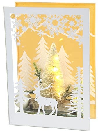 Dekoriertes Dekoobjekt aus Glas mit LED Licht weißer Mini Tannenbaum Lampe Stimmungslicht Lichterkette Weihnachtsdeko 3D Bild Dekoration Weihnachten Tischdeko Ornamente 3D Bild Geschenk Dekoration