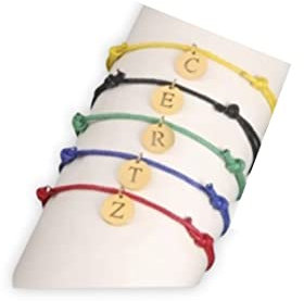 Bracelet Cordon Fil Personnalisé Bracelet Lettre Initial de A à Z Cadeau Femme Médaillon lettre En Acier Inoxydable 17 couleurs