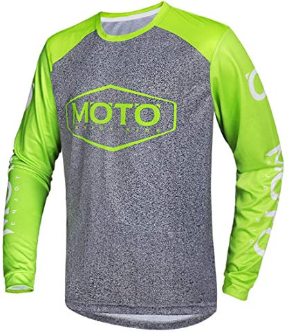 Wuzfully Men's MTB Shirt Long Sleeve Breathable Mountain Bike Cycling Jersey, Green 01, S
