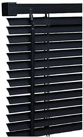 120cm x 150cm Size - Black Colour - PVC Plain Window Venetian Blinds - 25mm Slats - Included Open/Close Wand Control Mechanism
