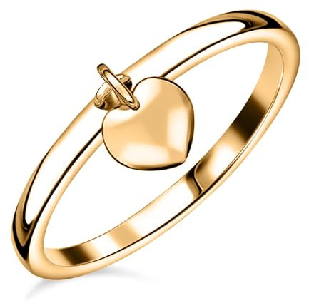 TJC Heart Charm Ring in Gold Plated 925 Sterling Silver Size I with High Gloss Love Symbol Gift for Wife Women Ladies and Girls Girlfriend