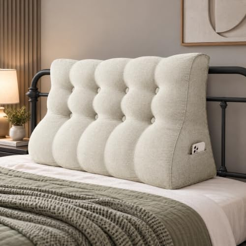 Rucener Rückenlehne Kissen Hohen Rückenlehne Kissen Großen Dreieckigen Hohen für Bett Perfekt AlsKissen Zum Fernsehen und Lesen Gibt Es in Vielen Größen (Lvory, 140 * 26 * 55cm, Linen)