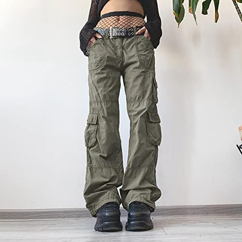 BURAANSH Vintage Chic Denim Cargohose Harajuku Taschen Ästhetische 2000er Gerade Jeans Frauen Jogger Süße Outfits Unterteile Y2K,Grau,M
