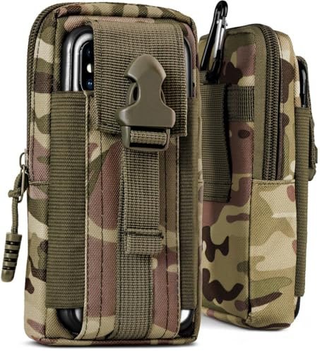 ONEFLOW Survival Case für iPhone 14 Pro Max Handy Gürteltasche aus Nylon mit Karabiner, Taktische EDC Tasche mit Gürtel Halterung, Handyhülle Outdoor Handytasche, Camo Grün