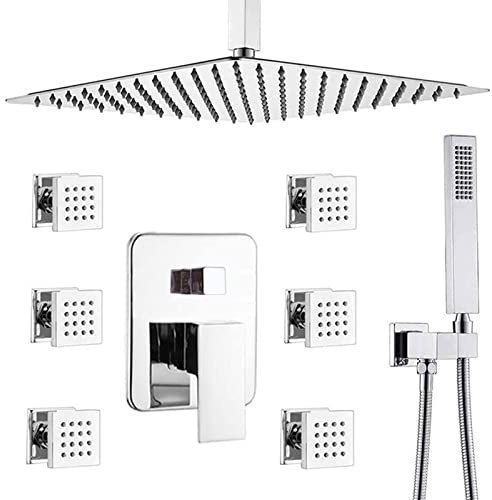 XJTNLB Grifo Ducha Empotrada Techo Columna Ducha Hidromasaje con Alcachofa de Ducha de Mano y Chorros de Masaje Cromo