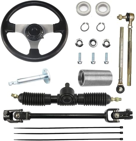 PRO BAT 300mm/11.8'' Steering Wheel Steel Kit 320mm/12.6'' Gear Rack Pinion Adjustable Shaft Set Replacement for 110cc Go Kart Golf Buggy UTV