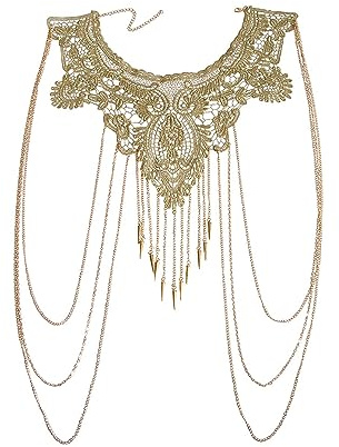 Clataly Gold Spitze Halskette Mehrschichtige Körper Kette Körper Zubehör Schmuck für Frauen und Mädchen