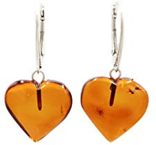 Bernstein Herz Ohrringe Cognac und gelbe Farben mit 925 Sterling Silberne Schließe | Baltischer Bernstein 17x15x6 mm | BernsteinSchmuck (Cognac)