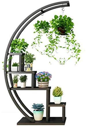 CLSMD Pflanzenständer aus Holz mit 5 Ebenen, Metall, mehrere Blumenständer für drinnen und draußen, Pflanzenregal für Terrasse, Garten, Ecke, Balkon, Wohnzimmer, Schwarz