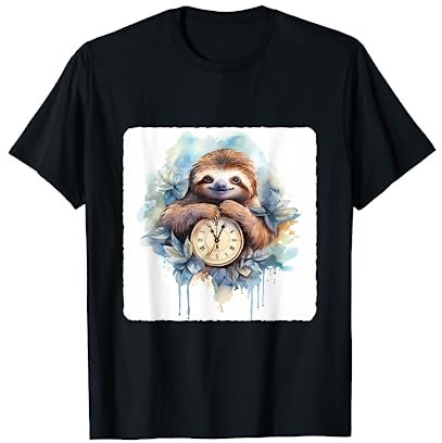 Faultier mit einer Uhr. Faultier neben einer Uhr, Geduld T-Shirt