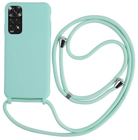 Keteen Chaîne de téléphone portable - Coque de protection pour Xiaomi Redmi Note 11 Pro 4G/5G - Avec bande fine - En silicone - Avec cordon amovible - Résistant aux chocs - Coque à bandoulière - Vert