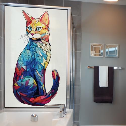 Fensterfolie Blaue Geometrie Katze Fensterfolie Blickdicht Sichtschutzfolie Fenster Static Milchglasfolie Folie Fenster Sichtschutz Home Office Fensterfolie Selbsthaftend 4P/60x116cm
