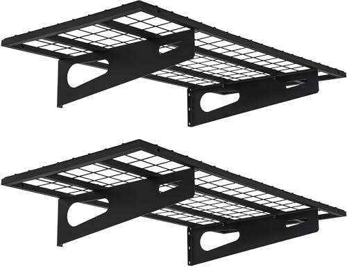 Soywey 2-Pack 1.5x3FT Garage Shelving 17.7-inch-by-35.8-inch Wall Shelf Garage Storage Rack Wall Mounted Floating Shelves, Black