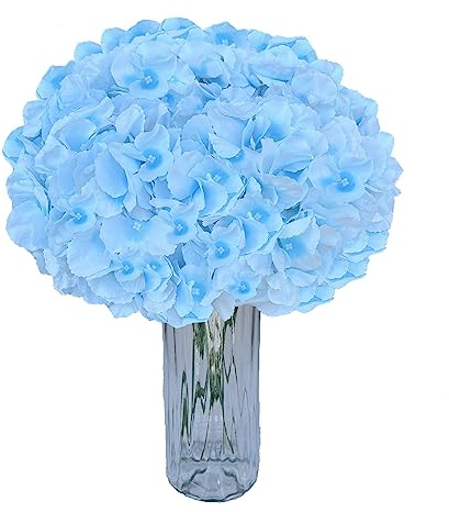 UoYeet 10-Pack Silk Hydrangea Artificial Flowers: Premium White Hydrangea Heads with Long Stems for Home Decor and DIY Projects, Blue
