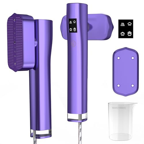 Clothes Steamer Travel Iron with LCD Screen Touch Button, 3S Fast Heat-up, 2-in-1 1200W Steamer Clothing and Steam Iron with 90° Rotatable Handle, 3 Steam Levels for Travel, Home, Office (Purple)