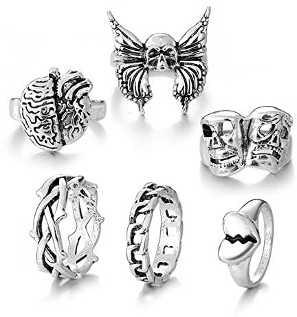 Ousidiman 6 x Retro-Punk-Ringe für Herren, Totenkopf des Todes, Gothic-Ringe, stapelbar, Gelenkschmuck für Herren, 6 Stile