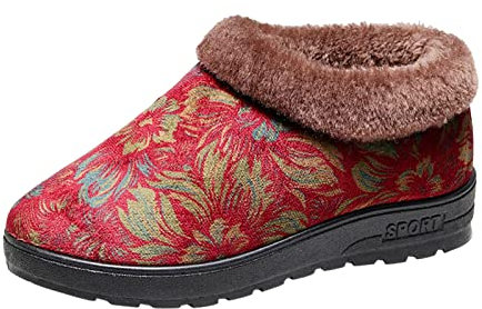 Generico Stivali Polpaccio Xxl Stivali Per Polpacci Grossi inverno donna stivali da neve fondo piatto antiscivolo stampa floreale tinta unita peluche slip Stivali Indianini Primaverili Stivali (A, 39)
