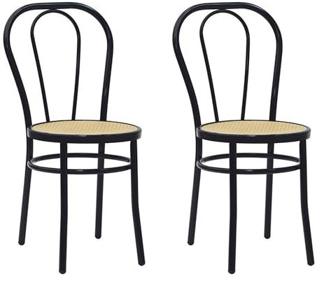 Generico Sedie Thonet Vienna Struttura in Ferro e Seduta in Finta Paglia Ideali per Cucina Bar Osteria e Ristorante Nero Lucido 2 pezzi